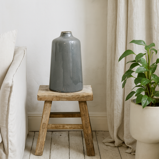 Bloomwood Grey Glazed Round Bottle Ceramic Vase Crackle Effect
