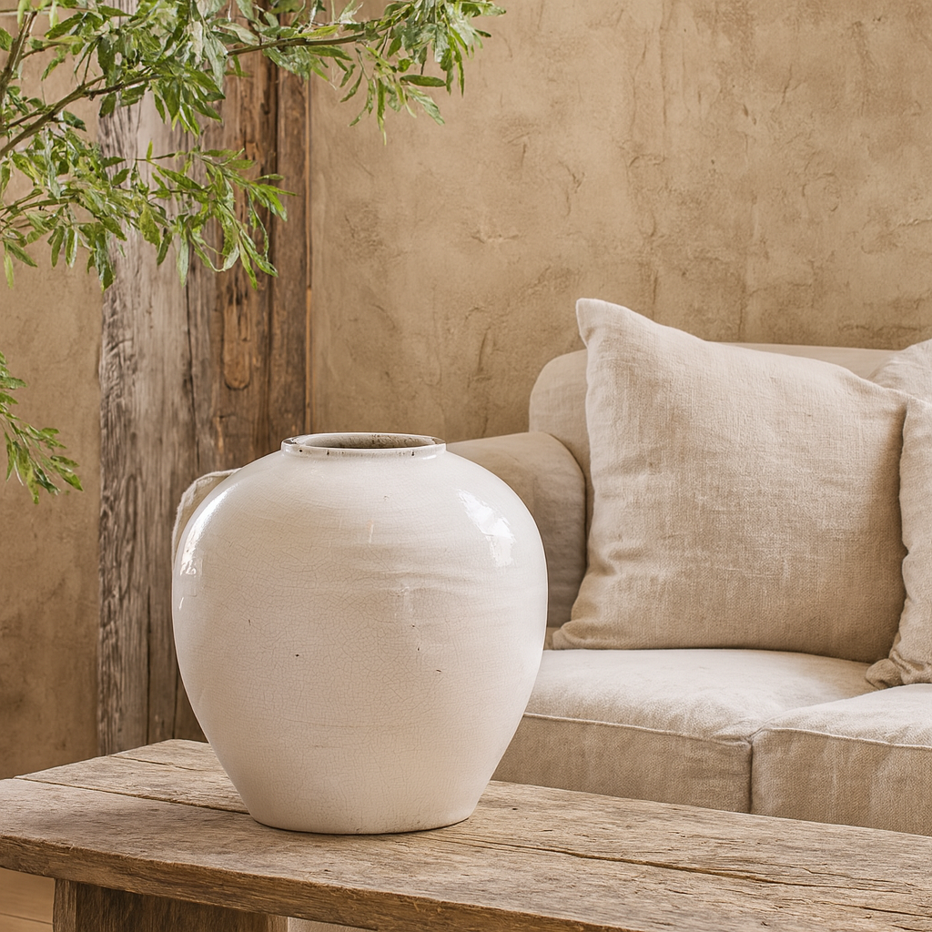 Sagebloom Large White Glazed Ceramic Bottle Vase Crackle Effect