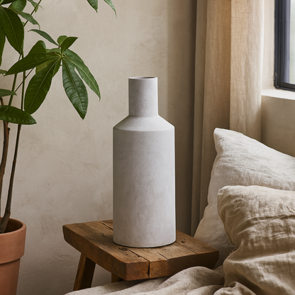 Terra White Stoneware Textured Bottle Ceramic Vase