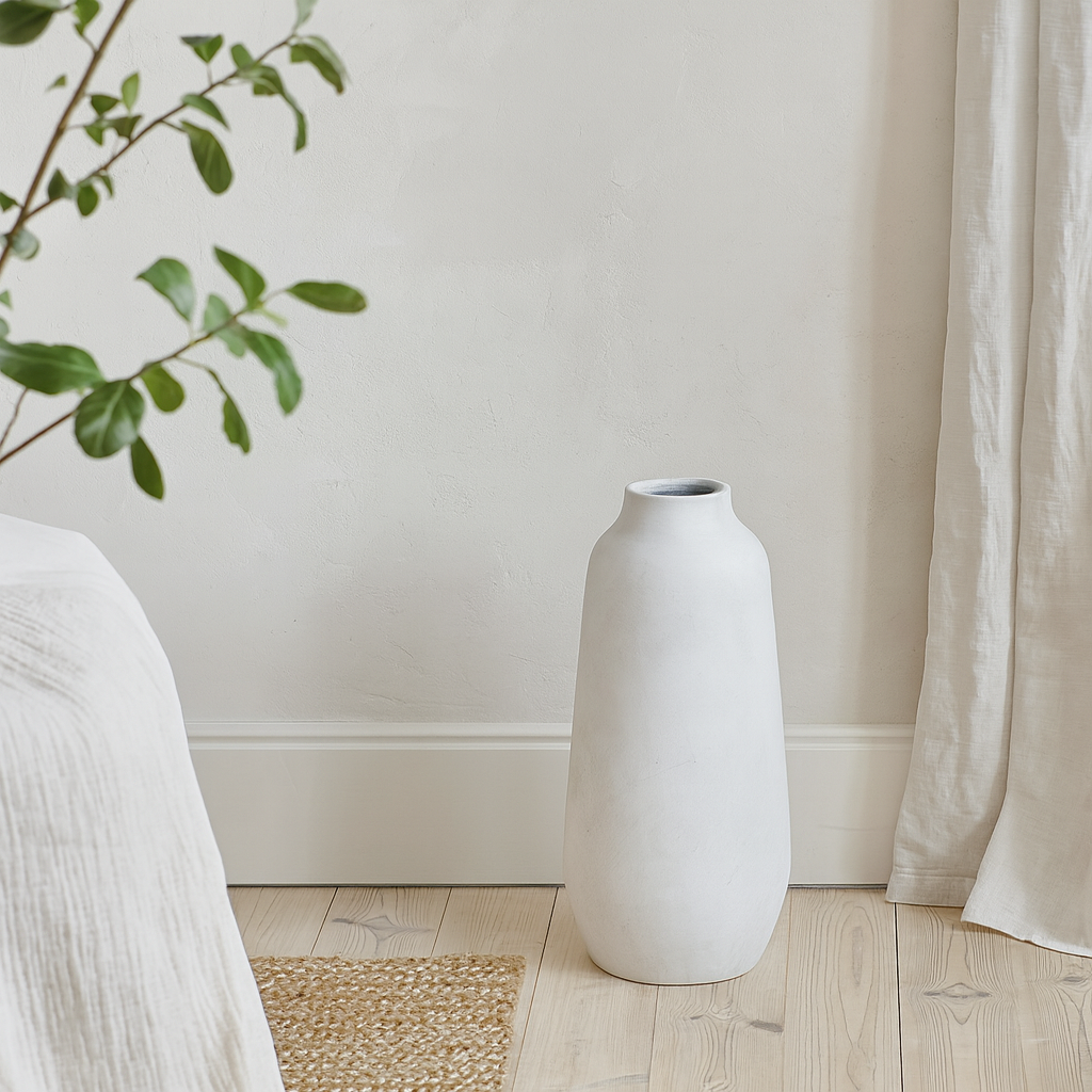 Terra White Large Tall Stoneware Textured Ople Ceramic Vase