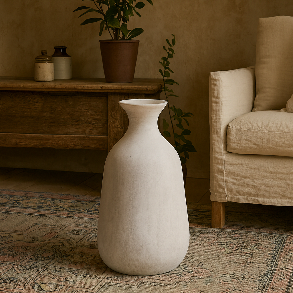 Terra White Stoneware Opel Textured Ceramic Bottle Vase