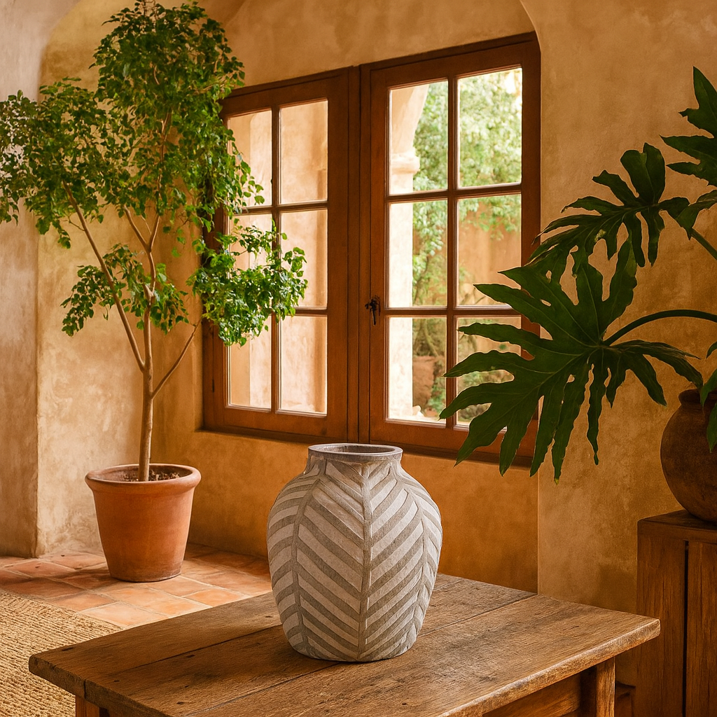 Rosevale Chevron Soft Grey and White Stoneware Vase