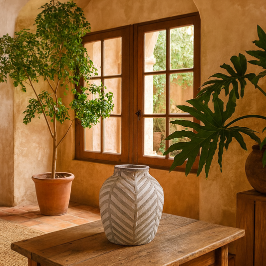 Rosevale Chevron Soft Grey and White Stoneware Vase