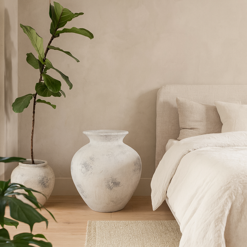 Mossbrook Large Antique White and Grey Stonewarae Vase