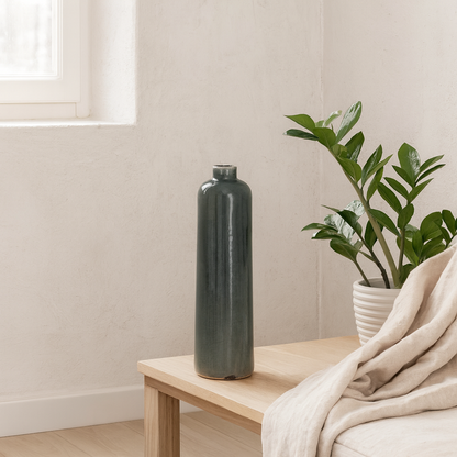 Bloomwood Grey Glazed Round Tall Bottle Ceramic Vase Crackle Effect