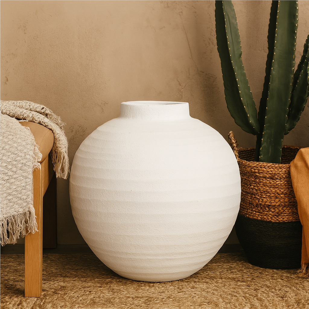 Sunvale Large Matt White Round Ceramic Vase