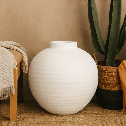 Sunvale Large Matt White Round Ceramic Vase