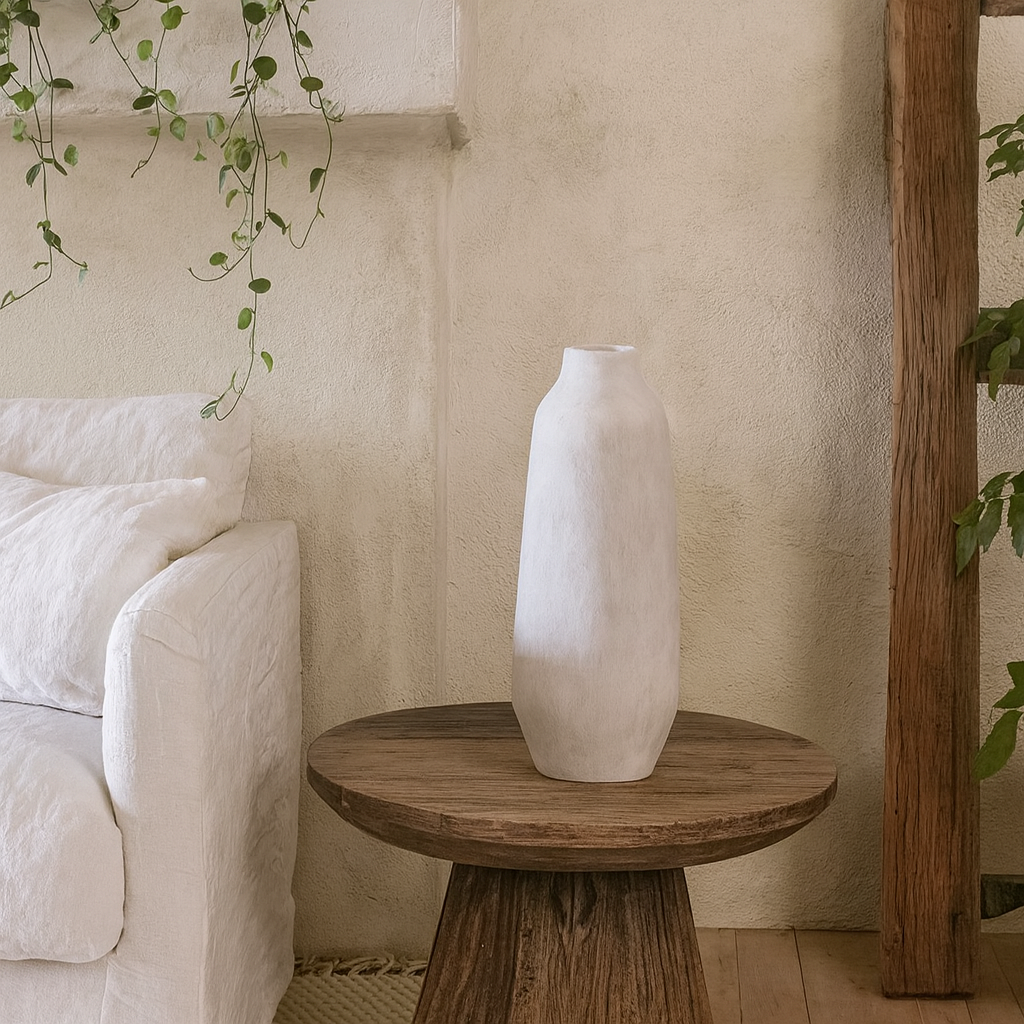 Terra White Large Tall Stoneware Textured Ople Ceramic Vase