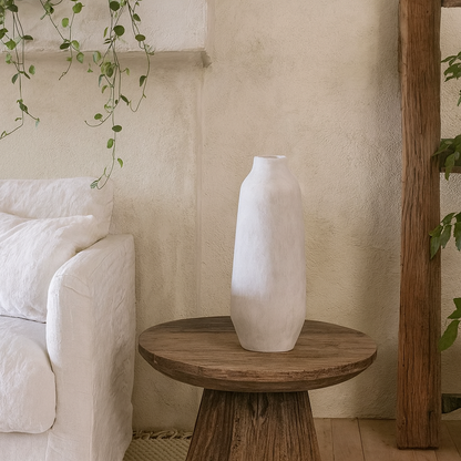 Terra White Large Tall Stoneware Textured Ople Ceramic Vase