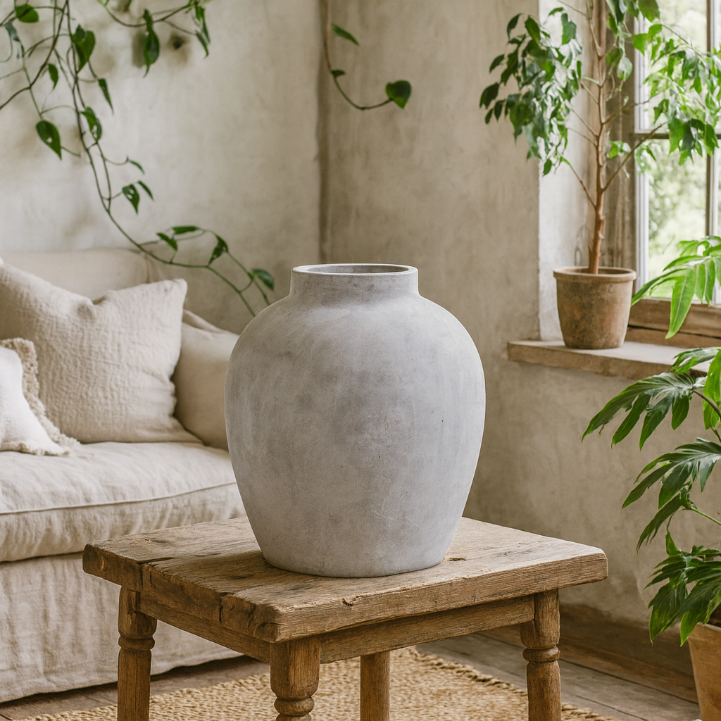 Terra White Stoneware Textured Ceramic Vase