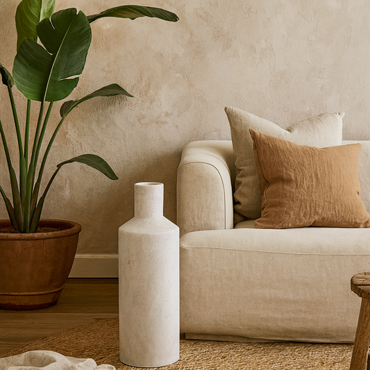 Terra White Large Stoneware Textured Bottle Ceramic Vase