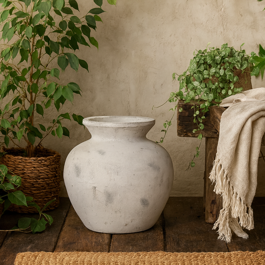 Terra Antique White Large Tall Stoneware Textured Ople Ceramic Vase