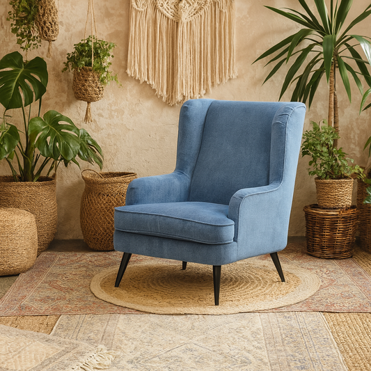 Trenton Upholstered Blue Accent High Back Armchair