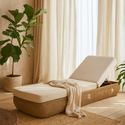 Sardinia Outdoor Natural Wicker Sunbed Cream Cushions