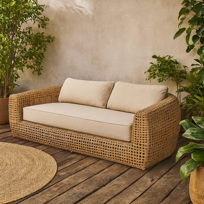 Sardinia Natural Wicker Outdoor Sofa Cream Cushions