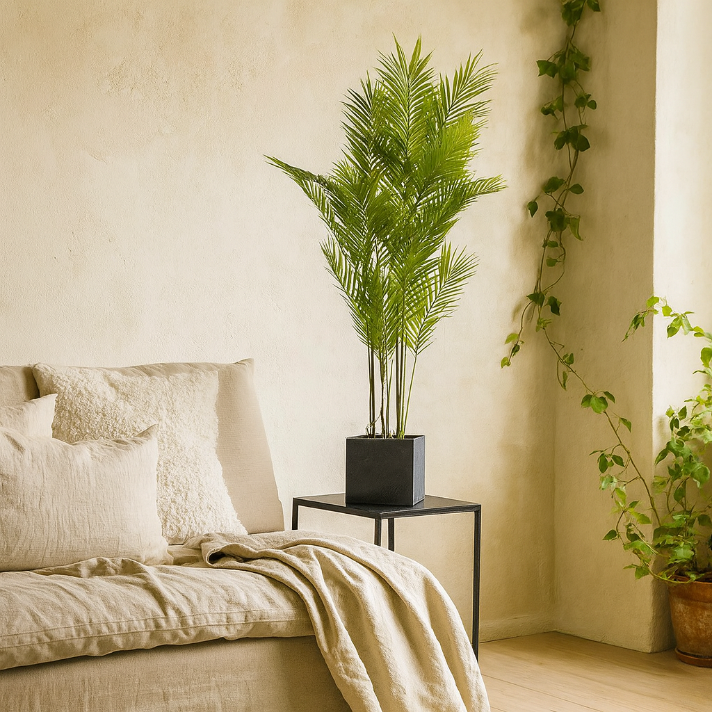 Large Artificial Paradise Palm Tree in Dark Grey Ceramic Pot