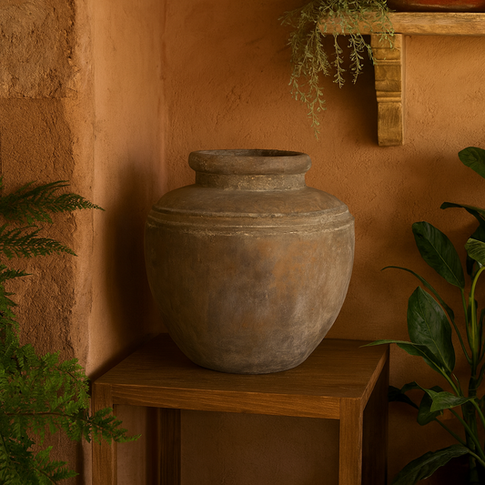 Dark Brown Ceramic Etched Top Garden Planter