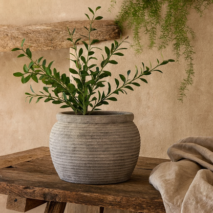 Small Soft Grey Etched Ceramic Plant Pot