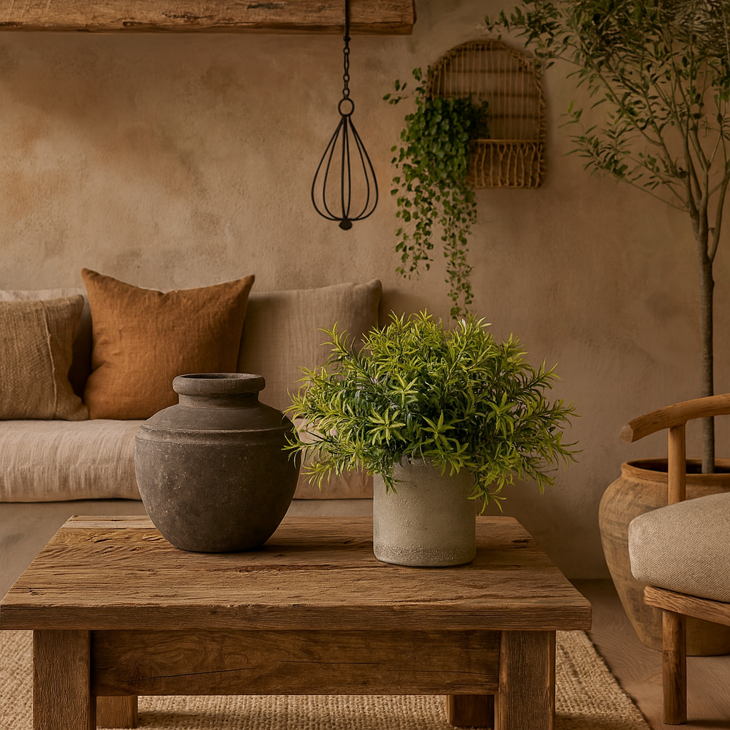 Small Artificial Bamboo Plant In Grey Ceramic Pot