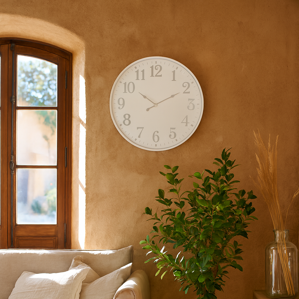 Minimalist Large 80cm White Wall Clock with Bold Grey Numbers and Modern Frame