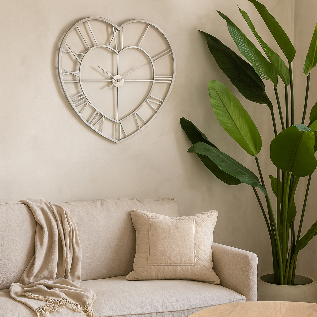 Heart Shaped Silver Open Frame Wall Clock