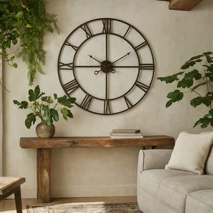 100cm Large Antique Brass Roman Numerals Open Frame Clock