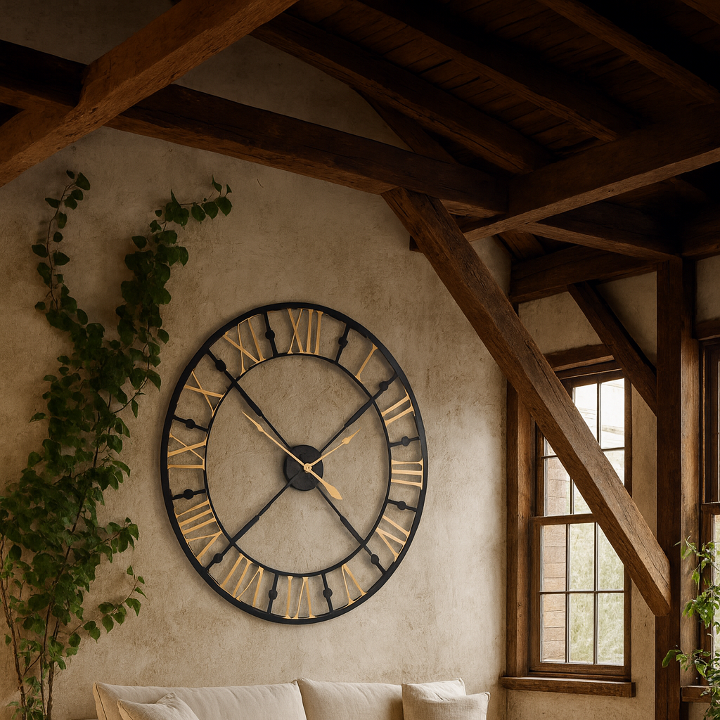 95cm Industrial Black and Gold Metal Roman Numeral Open Frame Wall Clock