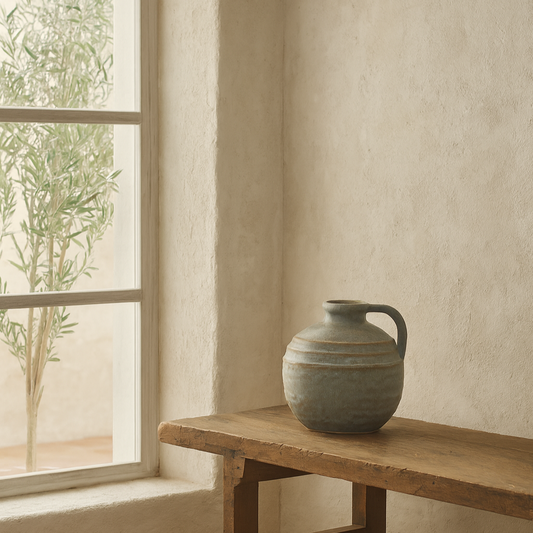 Kala Large Rustic Ceramic Jug Bottle Vase with Handle