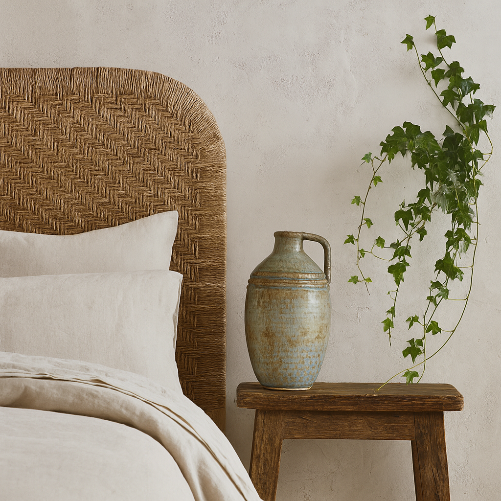 Kala Tall Rustic Ceramic Jug Bottle Vase with Handle