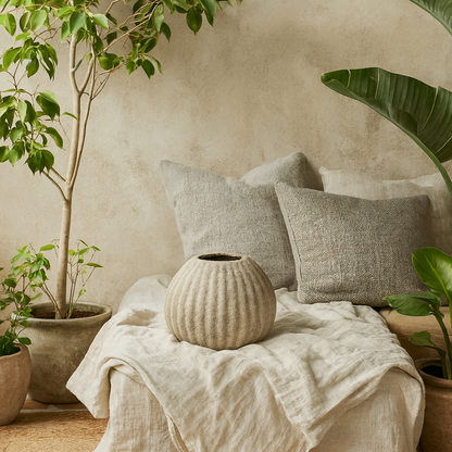 Vale of Lilies Round Grey Aged Ceramic Vase