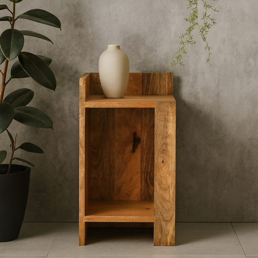 Gerberoy Oak Mango Wood Rustic Box Bedside Table Open Shelf