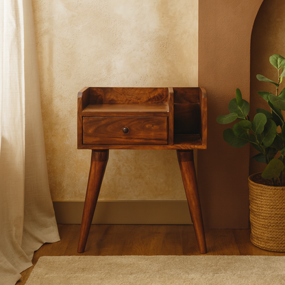 Giverny Chestnut Mango Wood Bedside Table Drawer and Storage Shelf