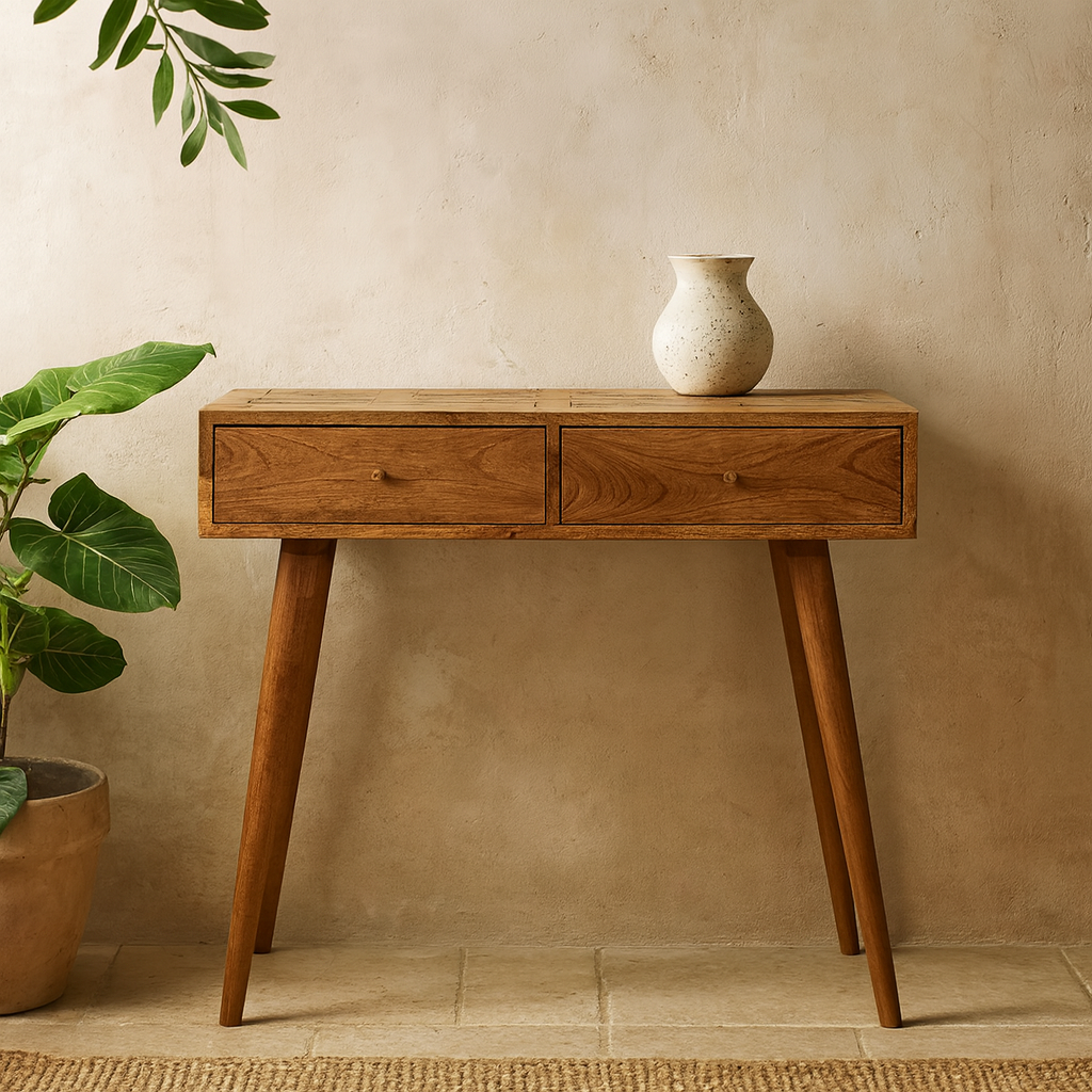 Chamonix Mango Wood Console Table 2 Drawers Angled Legs