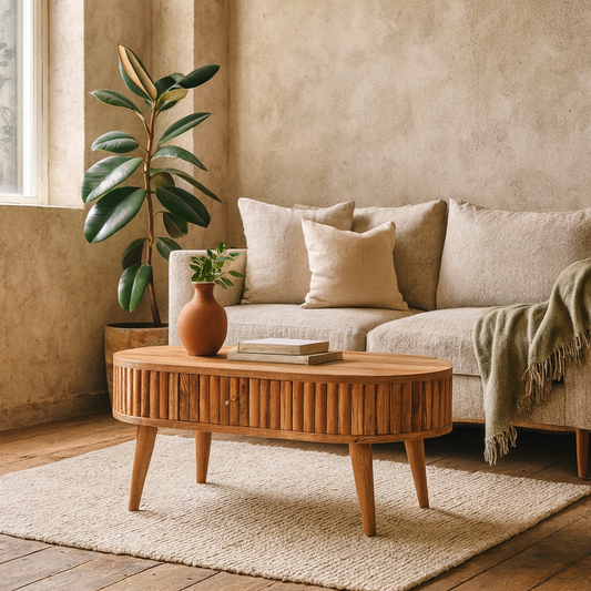 Annecy Stripe Natural Mango Wood Coffee Table 2 Drawers