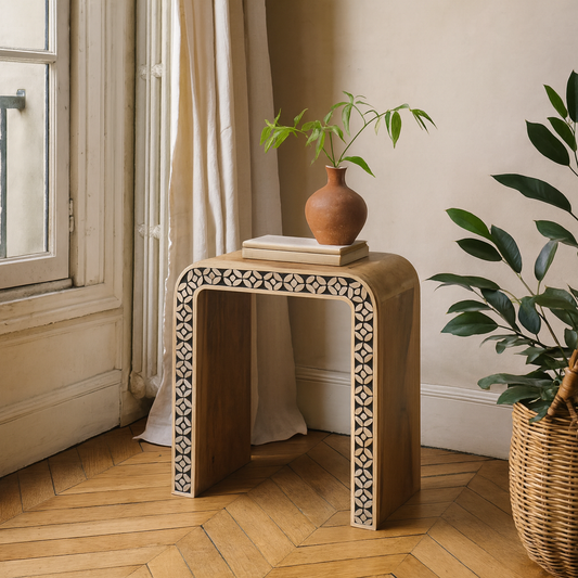 Honolulu Monochrome Black and White Bone Inlay End Table