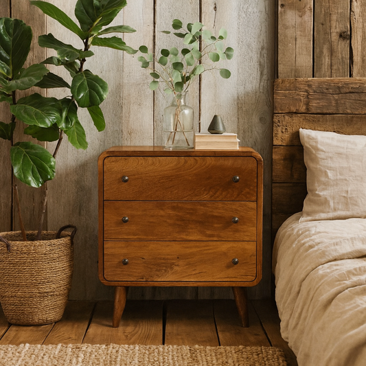 Peschiera Mini Curved Chestnut Mango Wood Chest of 3 Drawers