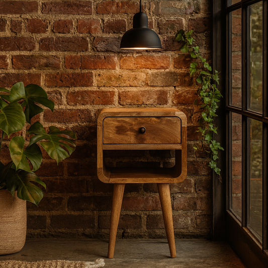 Parma Small Oak Mango Wood Curve Low Bedside Table