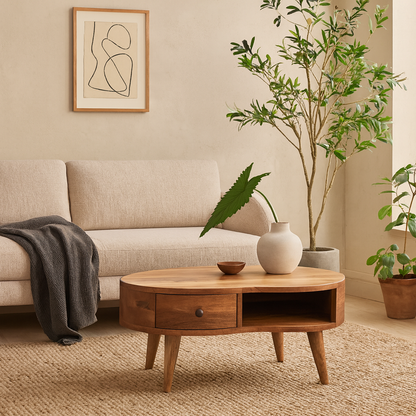 Parma Oak Mango Wood Wave Coffee Table with Drawer