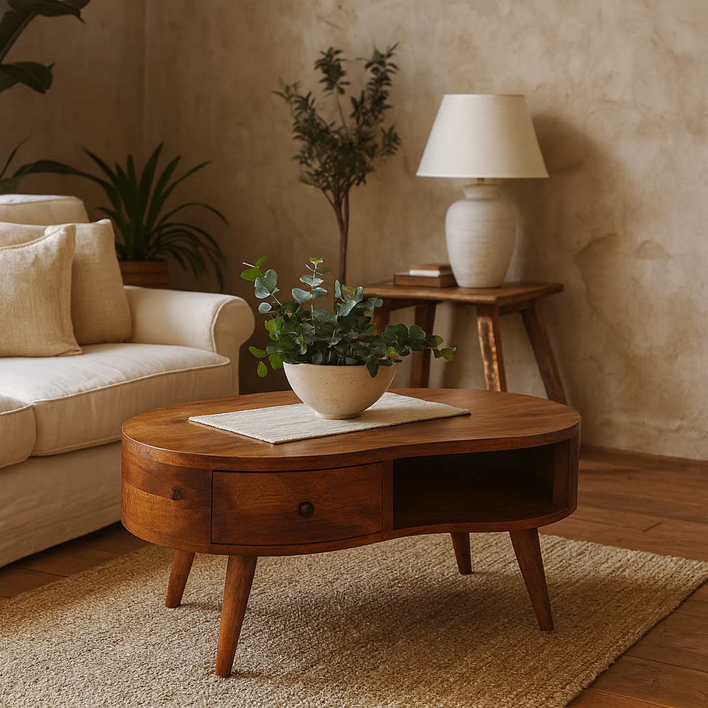 Parma Chesnut Mango Wood Wave Coffee Table with Drawer