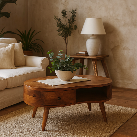 Parma Chesnut Mango Wood Wave Coffee Table with Drawer