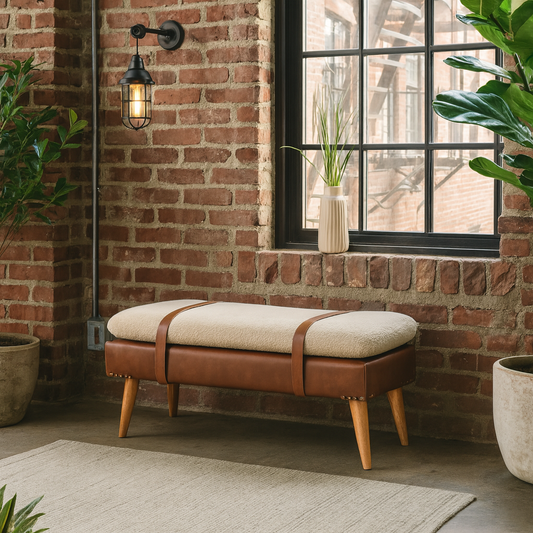 Alghero Boucle Buffalo Leather and Natural Yarn Boucle Bench