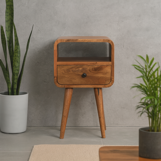 Trento Mini Oak Mango Wood Curve Open Bedside Table