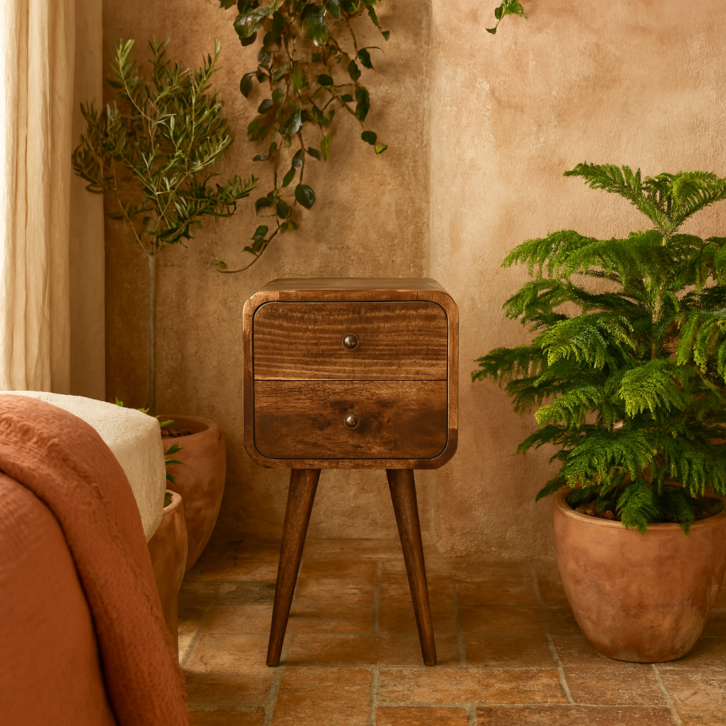 Peschiera Mini Curved Grey Washed Bedside Table Mango Wood