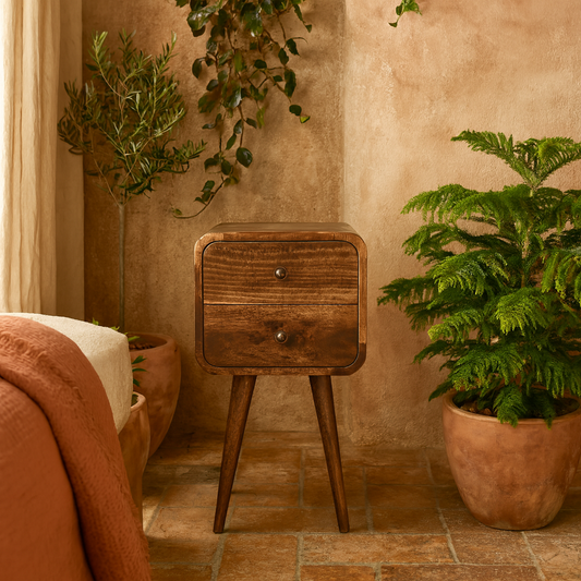 Peschiera Mini Curved Grey Washed Bedside Table Mango Wood