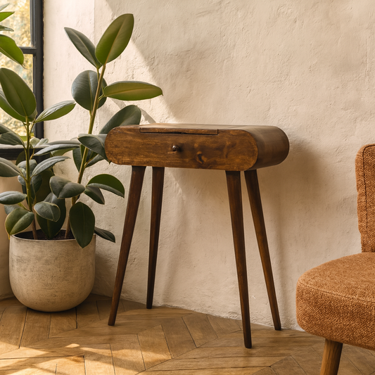 Olbia Mini Round Chestnut Mango Wood Fold Dressing Table