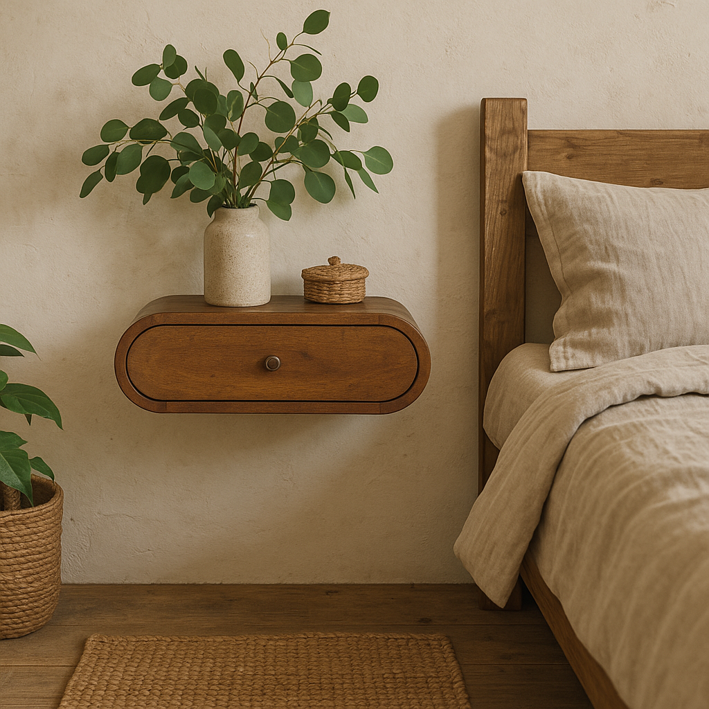 Bardolino Wall Mounted Round Chestnut Bedside Table with Drawer