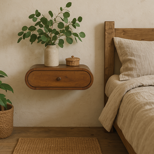 Bardolino Wall Mounted Round Chestnut Bedside Table with Drawer