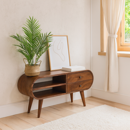 Como Chestnut Mango Wood TV Media Unit 2 Drawers and Open Shelves