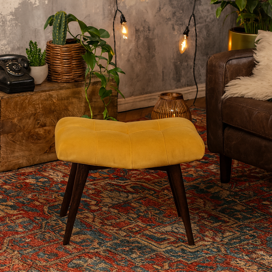 Varenna Mustard Cotton Velvet Curved Bench