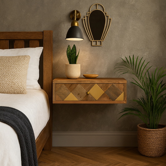 Bardolino Wall Mounted Mango Wood with Brass Detail Bedside Table